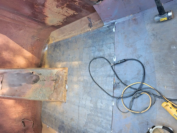 Detail view of new floor welded installation.